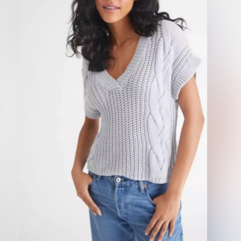 525 America Mara 100% Cotton Cable Knit Short Sleeve Sweater - size medium